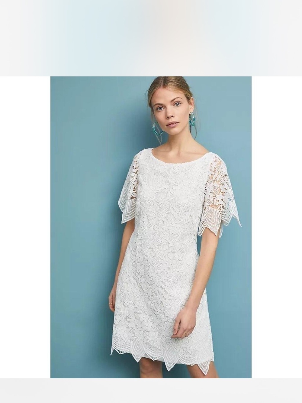 Anthropologie charleston White Lace Mini Dress with Flutter Sleeves
